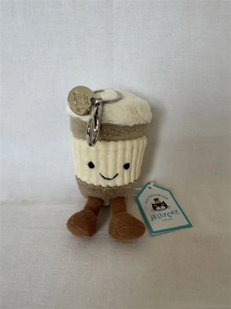 NEW JELLYCAT AMUSEABLE Coffee To Go Bag Charm Keyring Key Chain Beige