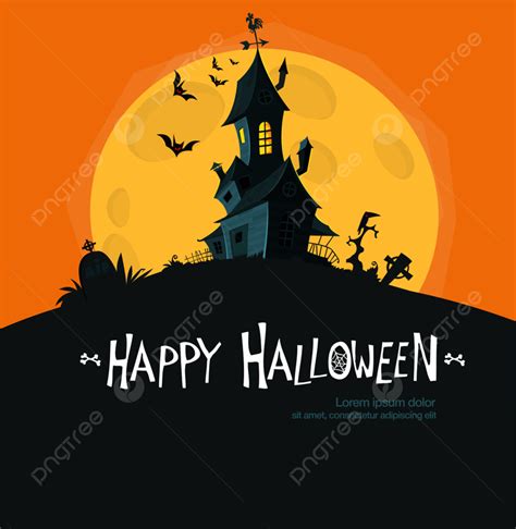 Gambar Poster Ilustrasi Vektor Kartun Halloween Rumah Hantu Pesta