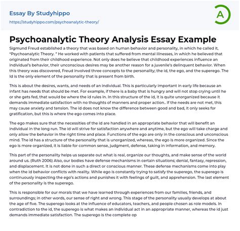 Psychoanalytic Theory Analysis Essay Example