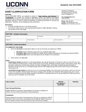 Fillable Online Financialaid Uconn 19 20 Asset Verification Form Pdf