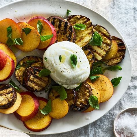 Grilled Eggplant & Peach Caprese Salad - Pinoria