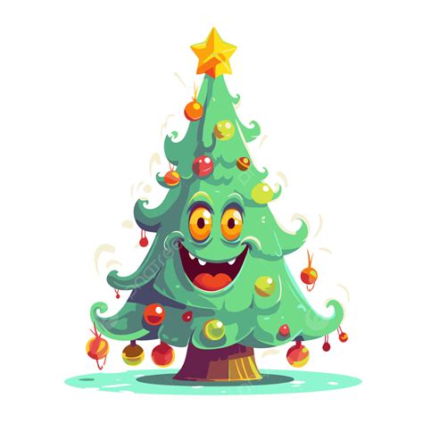 Funny Christmas Tree Vector Sticker Clipart Cartoon Christmas Tree