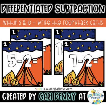 Camping Differentiated Subtraction Task Cards Summer Math Center Activity