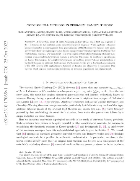 PDF Topological Methods In Zero Sum Ramsey Theory