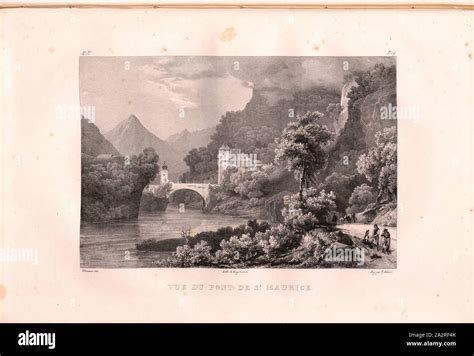 View Of St Maurice Bridge Bridge Near St Maurice Signed Villeneuve