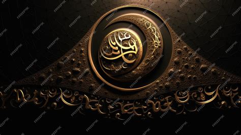 Premium AI Image | Golden Islamic Calligraphy Artwork On Black ...