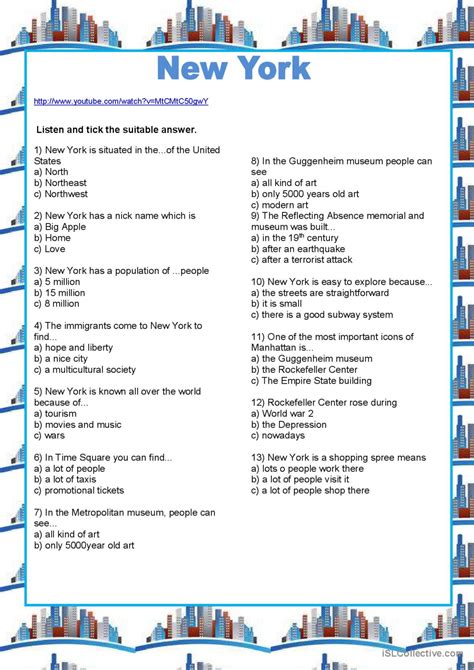 Listening New York Tourisme English Esl Worksheets Pdf And Doc