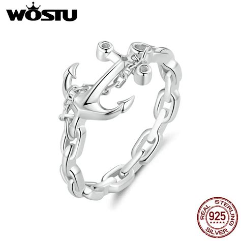 Wostu Sterling Silver Anchor Vintage Ring For Women Party Date