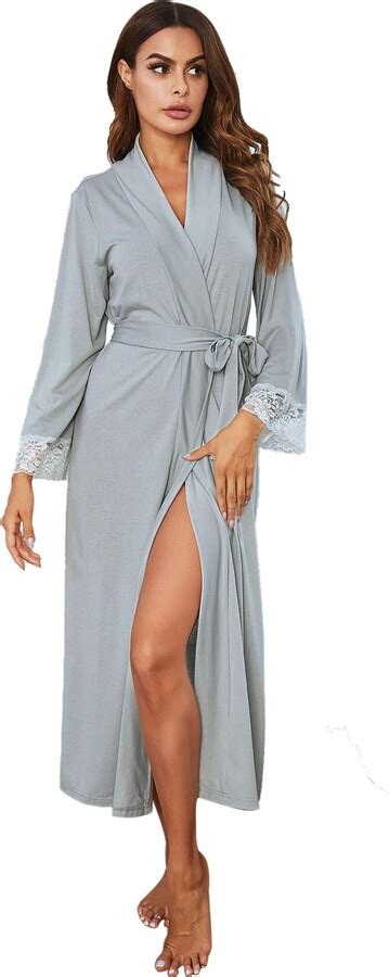 Feoya Womens Lightweight Dressing Gown Womens Bathrobe Cotton Lightweight Summer Robe V Neck