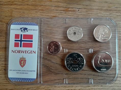 Norwegen 36 50 Kronen 5 Münzen 2009 Norway coin set 5 coins 50 öre