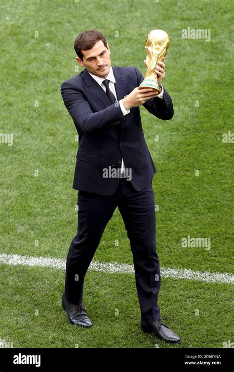 Iker Casillas with the trophy before the opening ceremony of the FIFA ...