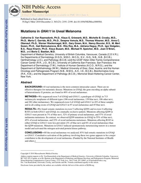 Pdf Mutations In Gna11 In Uveal Melanoma