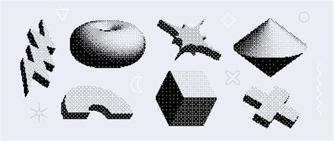 bitmap textured shapes set dither halftone geometric objects
