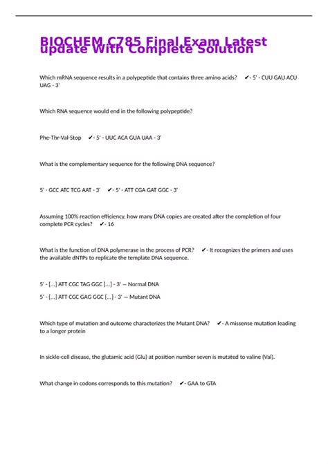 Biochem C Final Exam Latest Update With Complete Solution Biochem