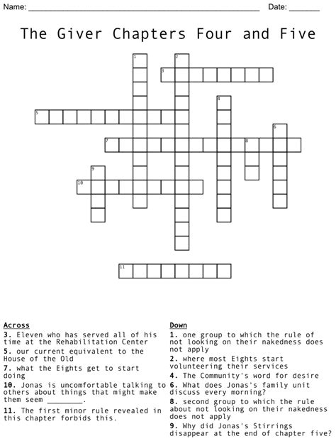 The Giver Chapters Four And Five Crossword Wordmint