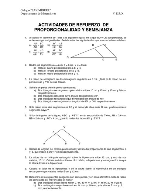 Proporcionalidad Y Semejanza Pdf Triángulo Geometria Clasica