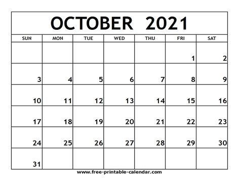 2024 October Calendar Printable Free Pdf Calendar 2021 Printable