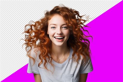 Premium Psd Portrait Of Beautiful Cheerful Redhead Girl With Curly