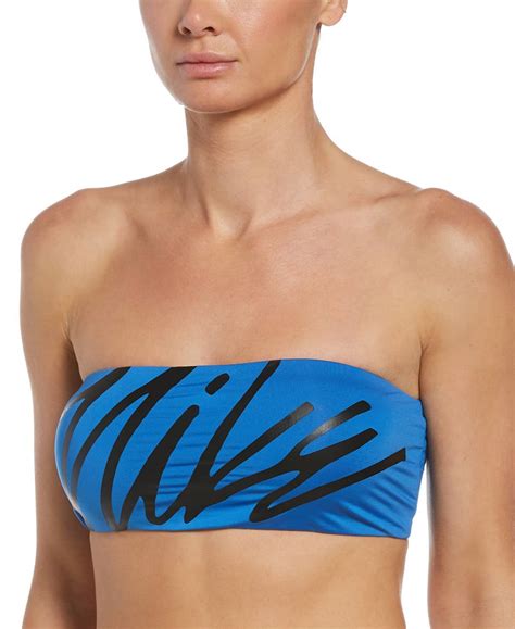 Nike Womens Blue Logo Bandeau Bikini Top Couturepoint