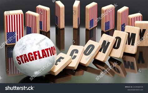 Usa Stagflation Economy Domino Effect Chain Stock Illustration