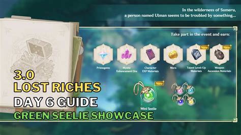 Sumeru Lost Riches Event Day Guide With Green Seelie Showcase