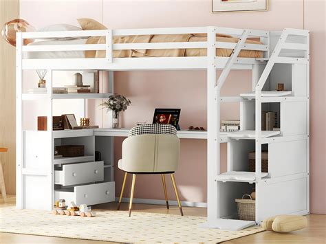 Lit Mezzanine X Cm Avec Bureau Et Chelle De Rangement Blanc