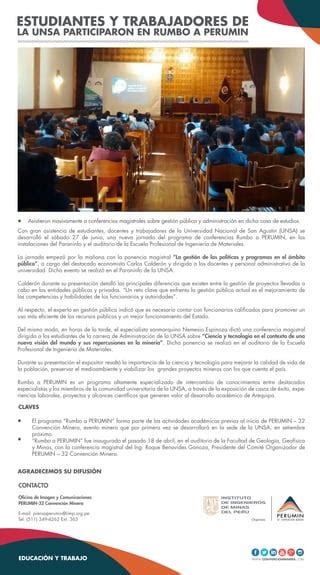 Estudiantes Y Trabajadores De La Unsa Participaron En Rumbo A Perumin Pdf