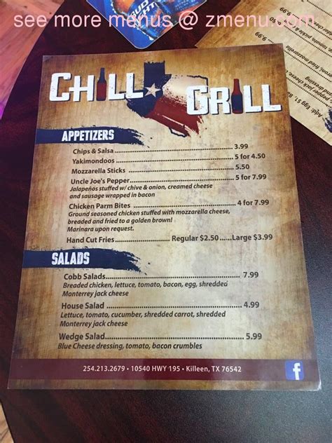 Menu at Chill Grill pub & bar, Killeen