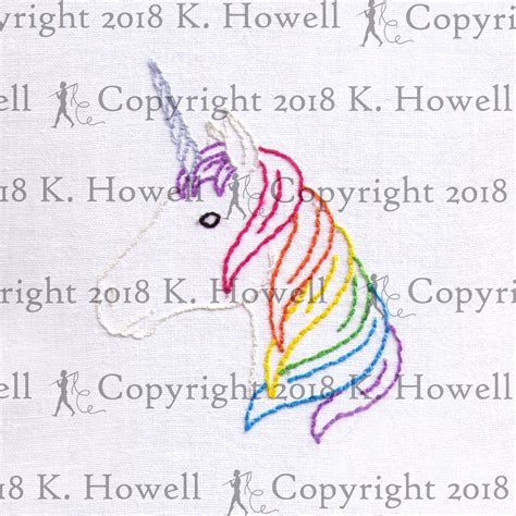 Unicorn Hand Embroidery Pattern Rainbow Unicorn Etsy