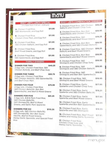 Menu Of Eddy Lee S Chinese Restaurant In Thunder Bay On P B K