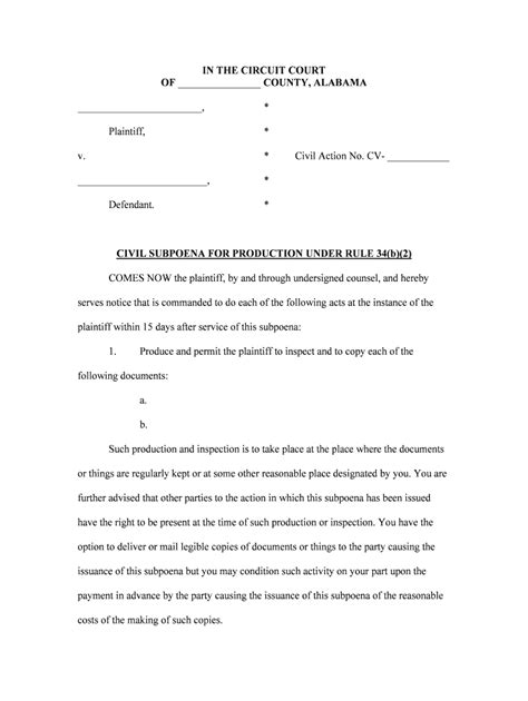 Alabama Rules Of Civil Procedure VI TRIALS Rule 45 Subpoena Form Fill