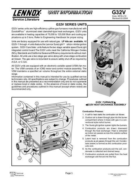 Lennox Furnace Service Manual For Models G32V G32V3 G32V5