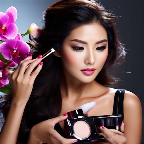 Premium Photo Asian Womans Makeup Face Woman Testing Cosmetics