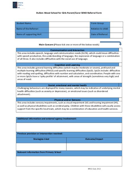 Fillable Online BWS Girls Parent Referral Form Fax Email Print