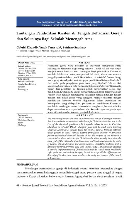 PDF Tantangan Pendidikan Kristen Di Tengah Kehadiran Gereja Dan