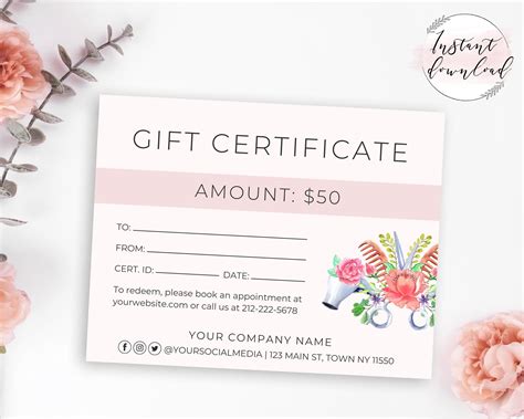 Free Printable Hair Salon Gift Certificate Template