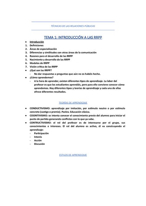 Técnicas DE LAS RRPP apuntes TÉCNICAS DE LAS RELACIONES PÚBLICAS TEMA