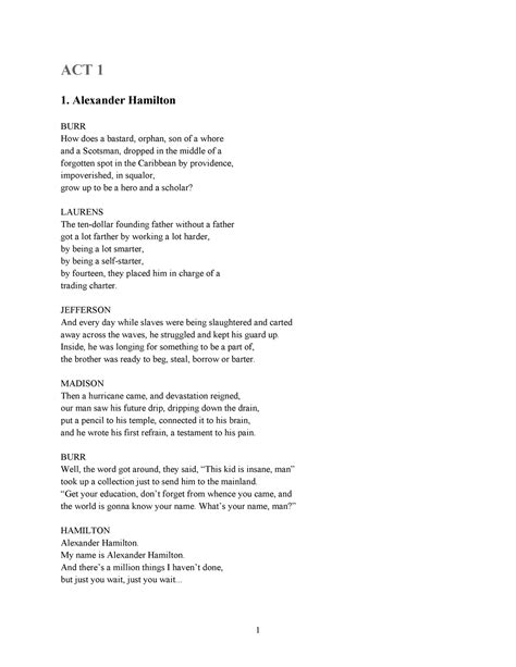 Hamilton+Script - It's the first act of Hamilton - ACT 1 1. Alexander ...