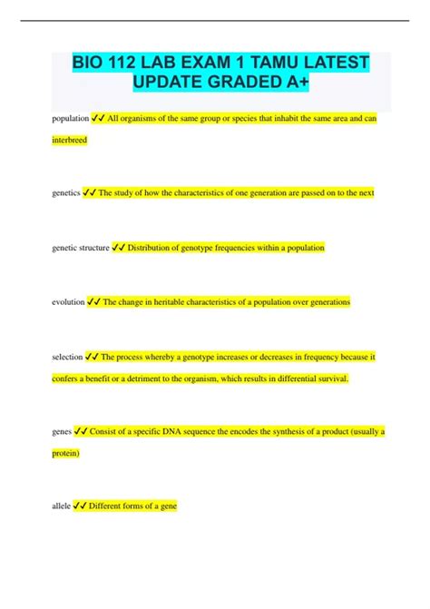 Bio Lab Exam Tamu Latest Update Graded A Bio Lab Stuvia Us