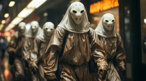 Premium Photo | A group of people wearing mysterious masks