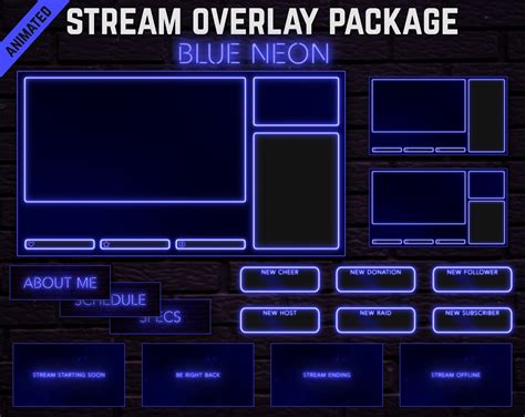 Blue Neon Twitch Overlay Package Minimal Blue Neon Twitch Theme