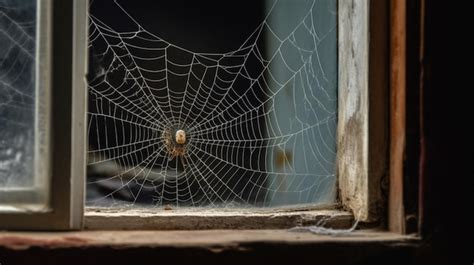 Premium Photo A Spider Web In A Window With A Spider On It