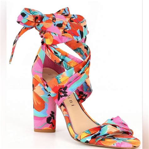 Gianni Bini Astraahh Printed Ankle Wrap Block Heel Dress Sandals In