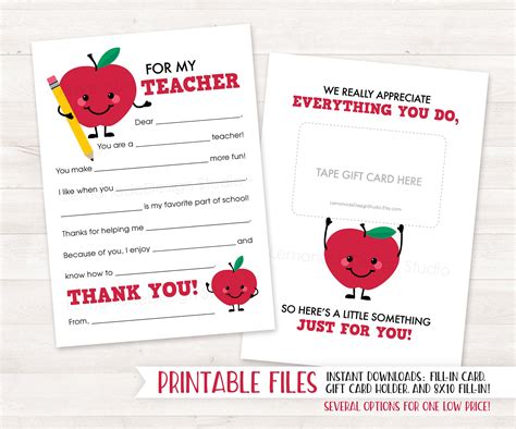 Printable Teacher Thank You Card Teacher Card End Of Year