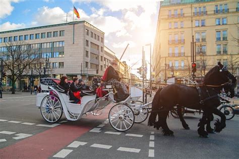 Berlin Germany December 02 2016 White Carriage With Black Horses