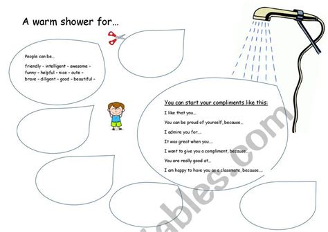 Giving Compliments Warm Shower Esl Worksheet By Hazelpark55