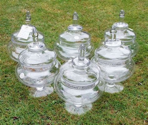 Six Large Hand Blown Glass Victorian Apothecary Jars With Labels Dated