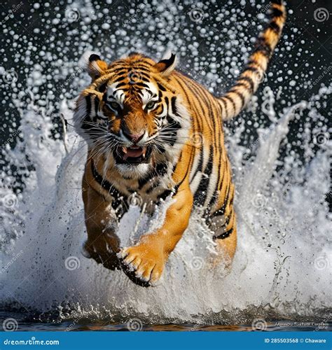 Ai Generated Majestic Tiger In Pouncing Action Stock Illustration