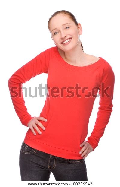 Full Isolated Portrait Beautiful Happy Woman Stock Photo 100236542