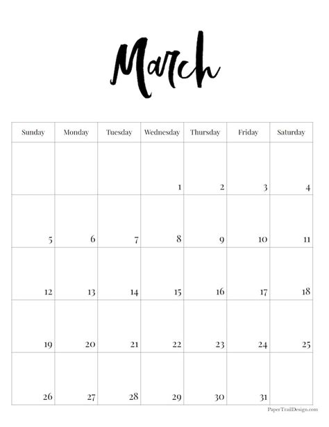 Free Printable Monthly Calendar Paper Trail Design